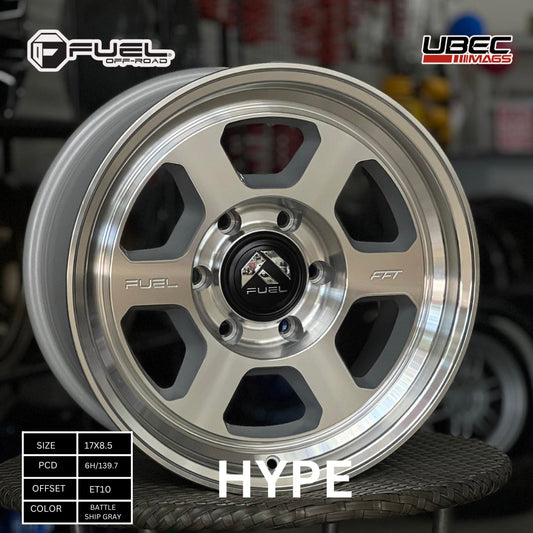 FUEL HYPE 17X8.5X6H/139.7 SILVER MACHINED FACE ET 10 FC860