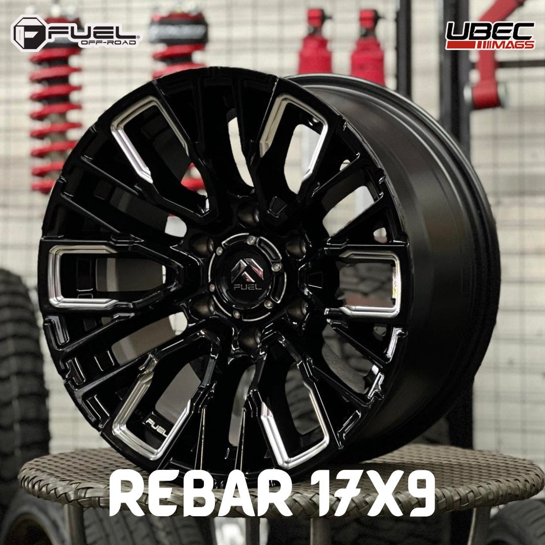 FUEL REBAR 17X9X6H/139.7 ET 01 GLOSS BLACK MILLED D849