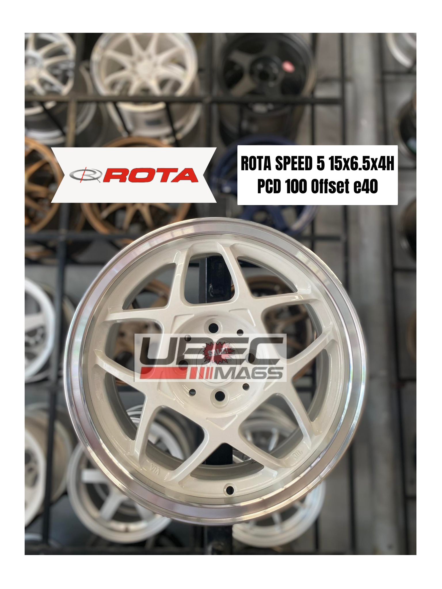 K Speed Rota Rims ROTA SPEED 5 15X6.5X4H/100 RL White β UbecMags